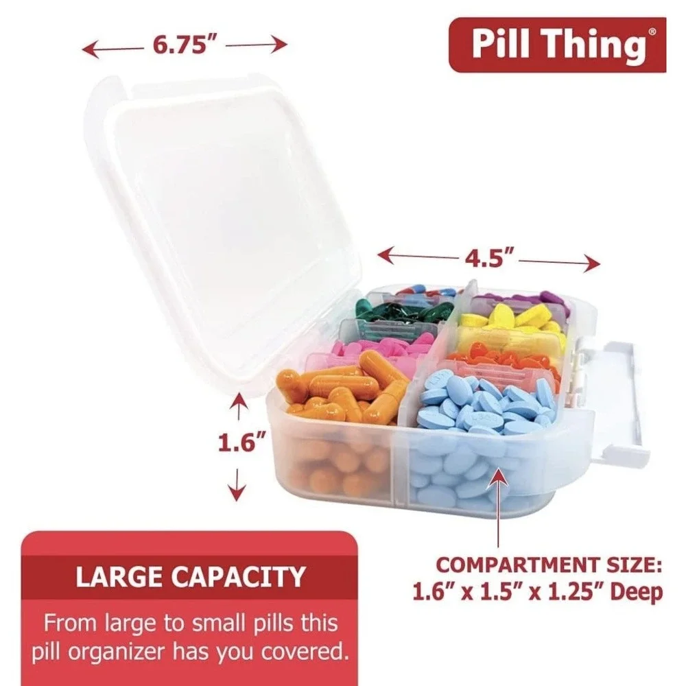 8 Compartment Large Pill Case with Airtight Seal, Adjustable Dividers *LOT OF 2* - Picture 5 of 8